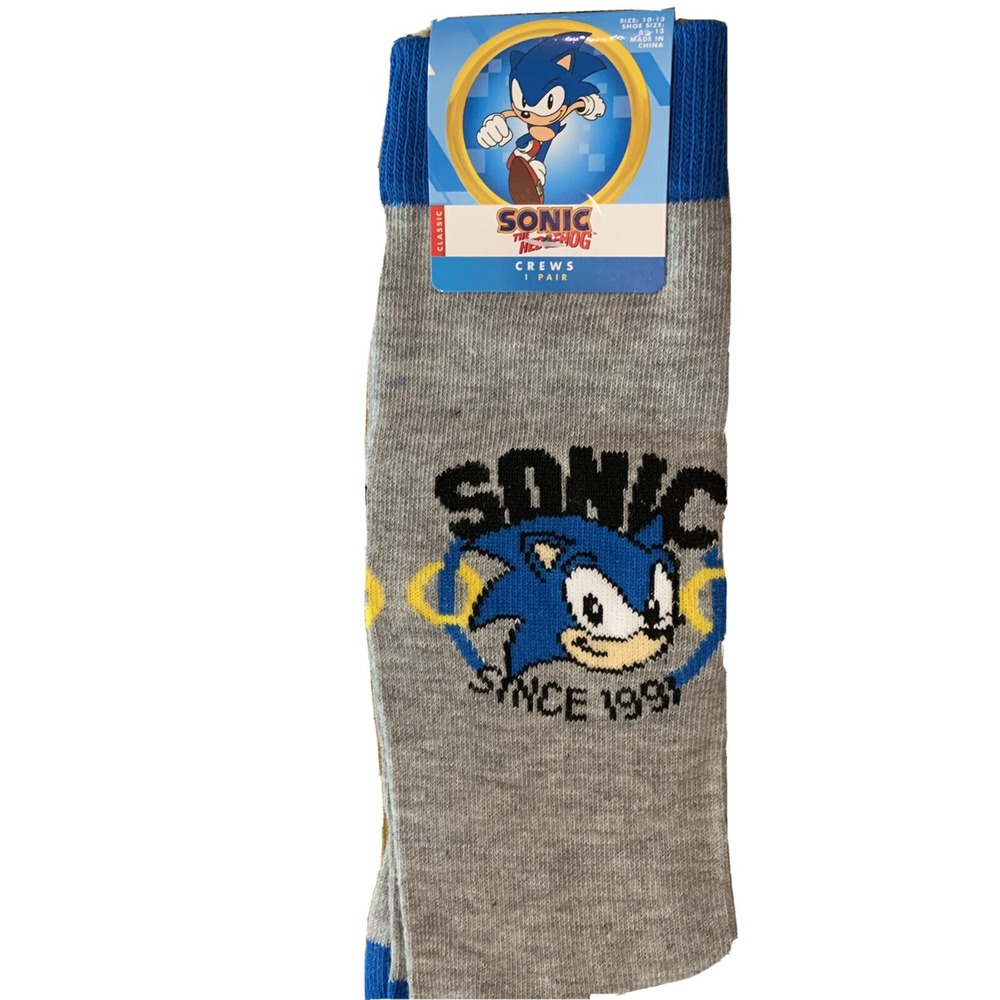Classic Sonic The Hedgehog Socks Mens Crew New 10-13 Fits Shoe Size 6 1/2-12